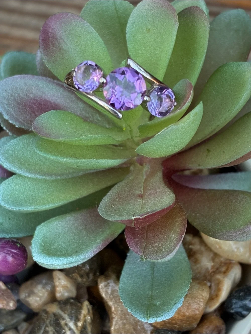 Sterling Silver Triple Amethyst Ring - Purple Gemstone Fashion Ring